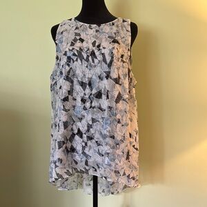 Vince Camuto White and Blue Asymmetrical Sleeveless Tunic